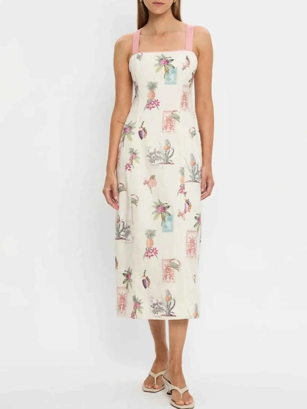 Printed Square Neck Midi Cami Dress Cream 2ef3c004-886a-40bb-a0c0-6ab799bca052-Max-Origin