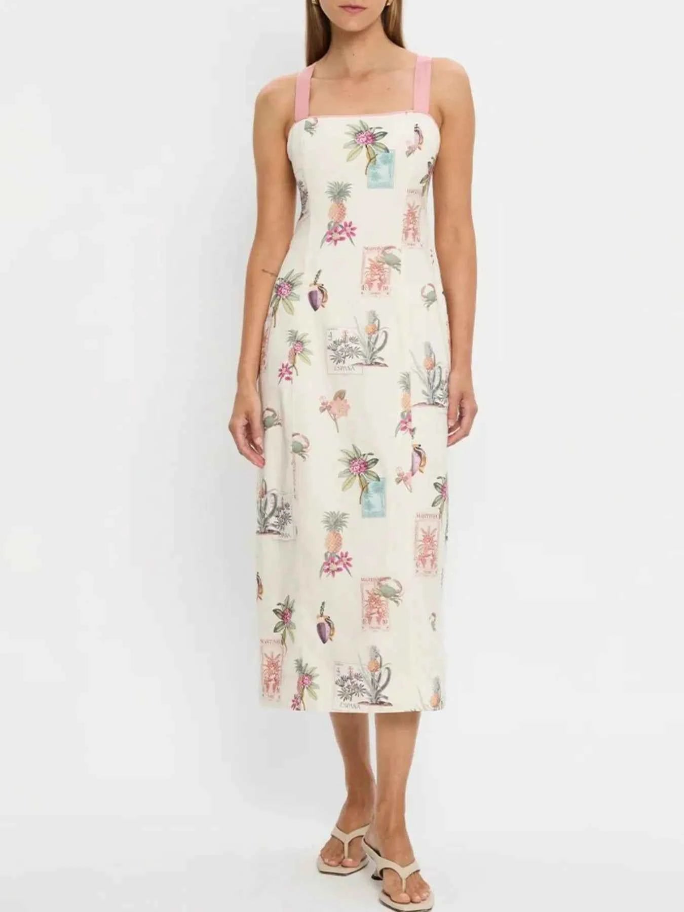 Printed Square Neck Midi Cami Dress Cream 2ef3c004-886a-40bb-a0c0-6ab799bca052-Max-Origin