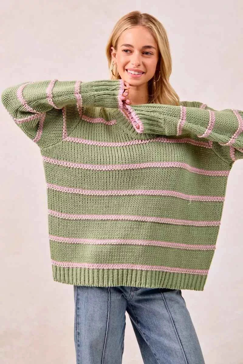 BiBi Striped Long Sleeve Sweater 2ef9969e4e8641c597a6f6d2e825e296-Max-Origin