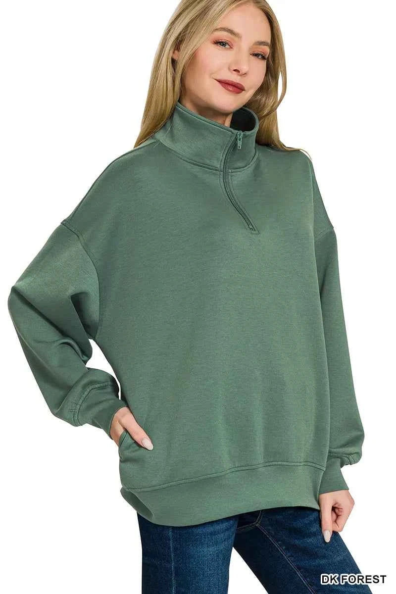 Zenana Scuba Quarter-Zip Sweatshirt DK FOREST 2f002830-74e4-4319-ad55-61017ffd1d50-Max-Origin