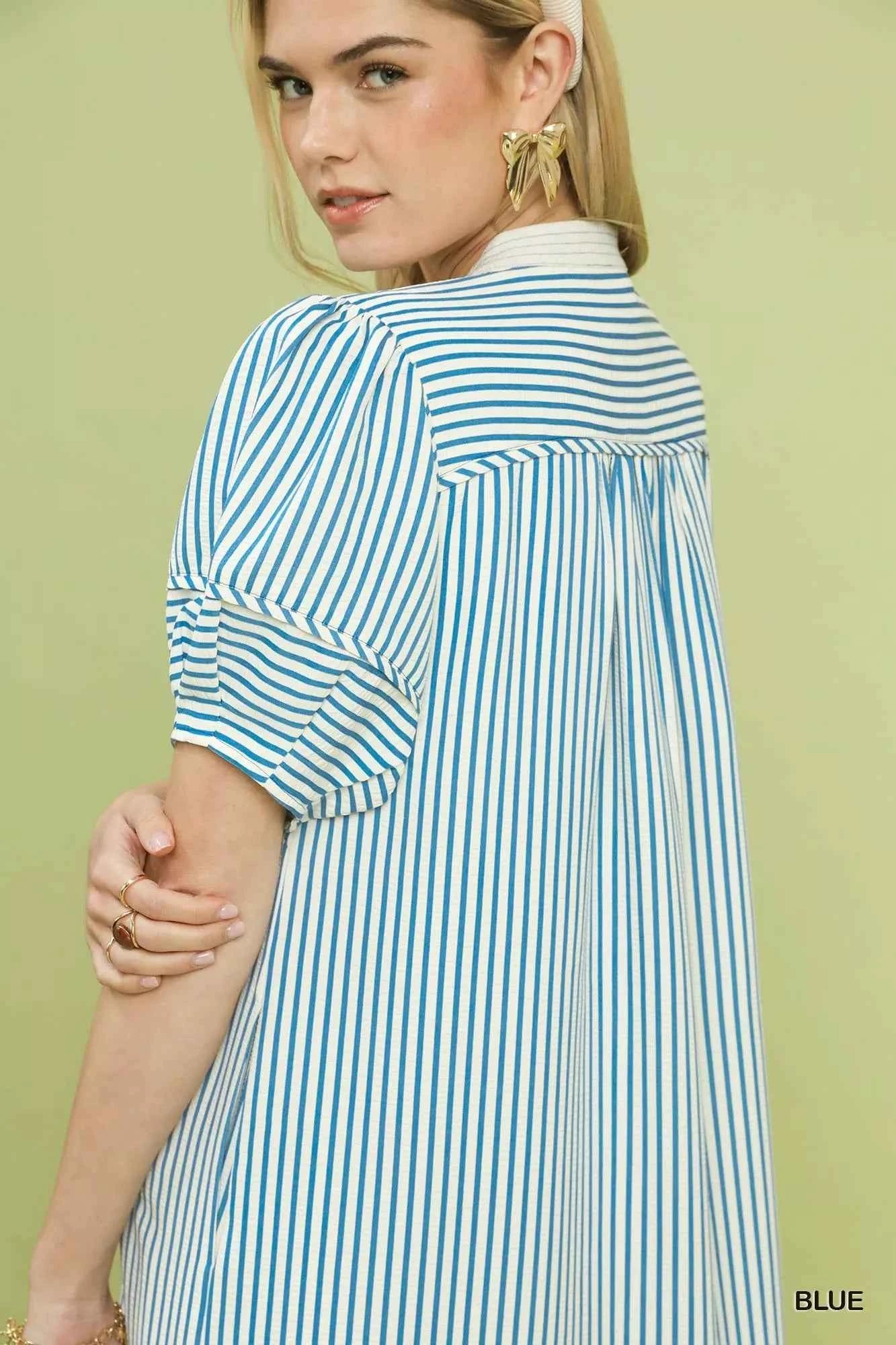 Umgee Pinstripe Shift Dress with Contrast Trim 2f01327b-b05c-4616-881b-d130e9e9359d-Max-Origin