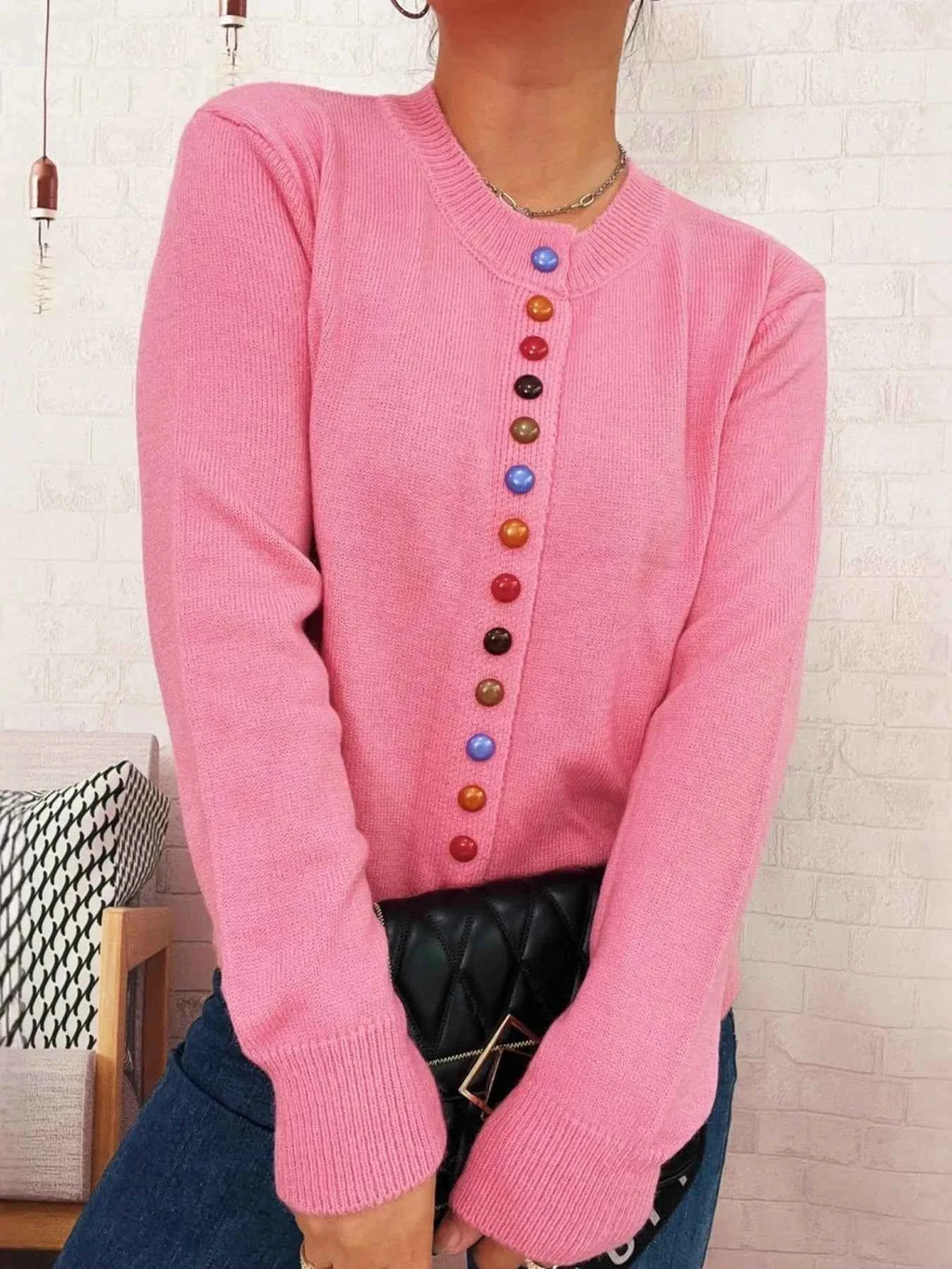 Button Up Long Sleeve Cardigan Pink One Size 2f02553ba3524c99b0a018702f194f99-Max-Origin