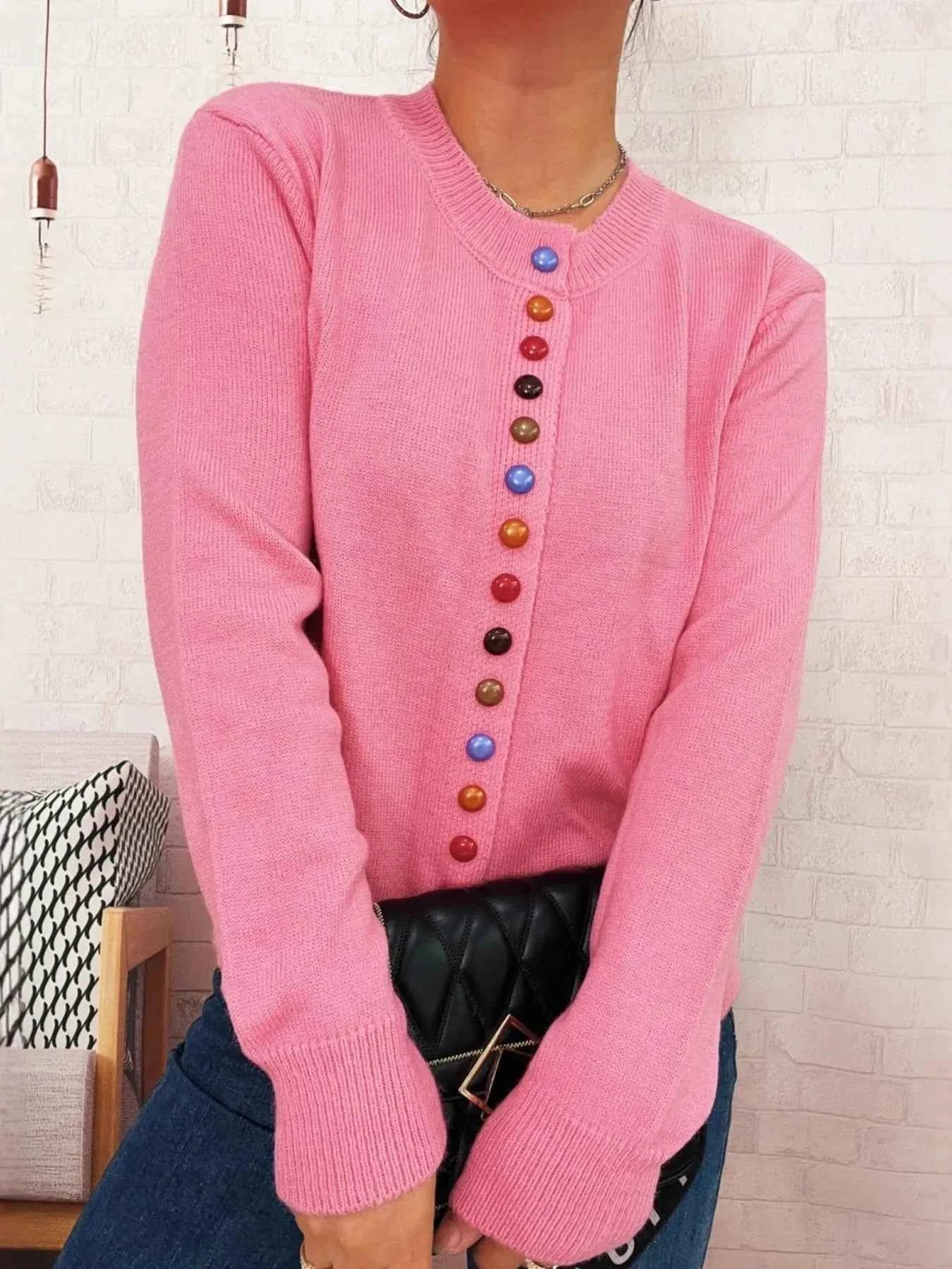 Button Up Long Sleeve Cardigan Pink One Size 2f02553ba3524c99b0a018702f194f99-Max-Origin