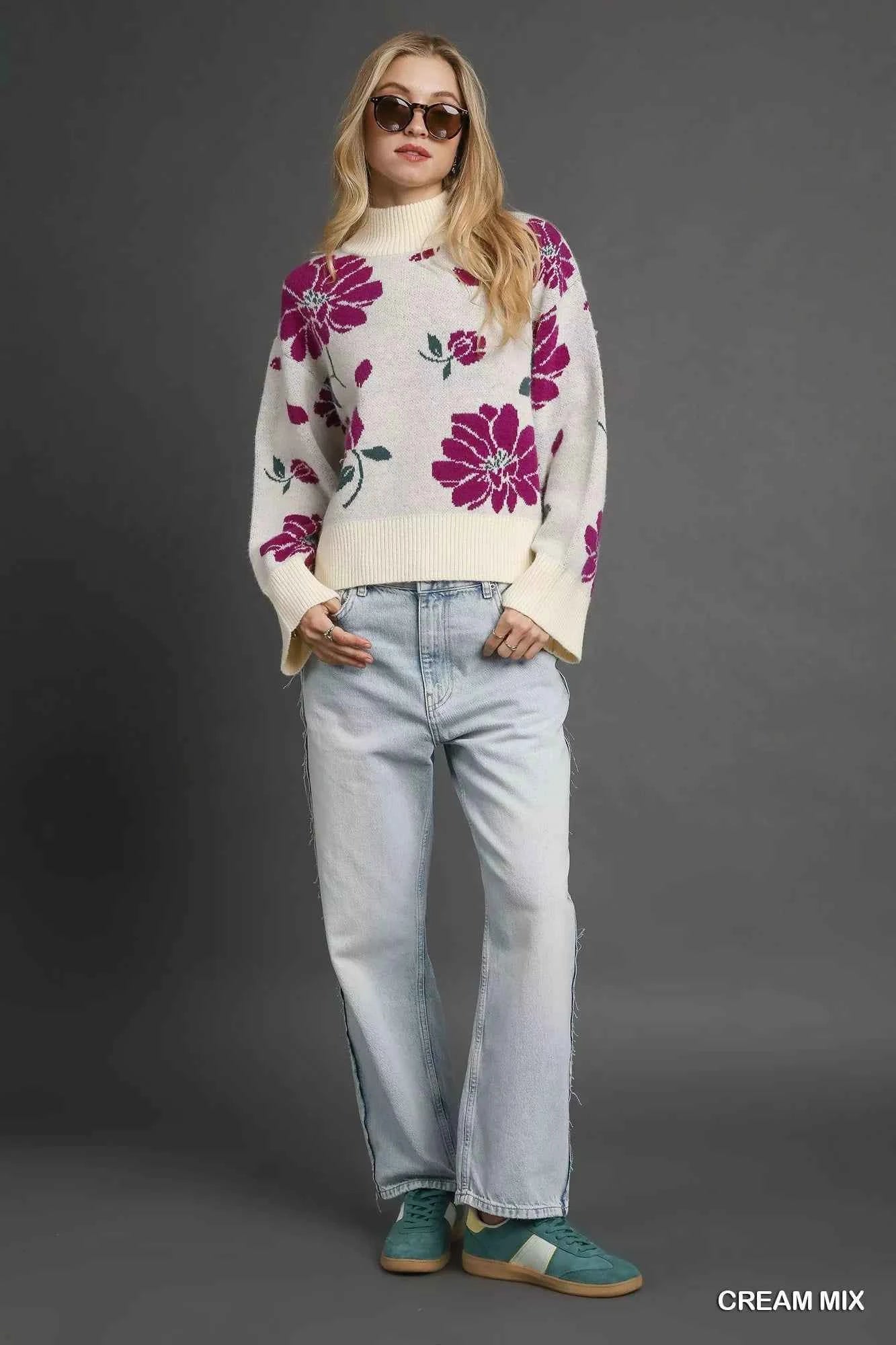 Umgee Floral Patterned Mock Neck Sweater 2f051d01-8653-4ef6-b778-26cdd3e16d01-Max-Origin