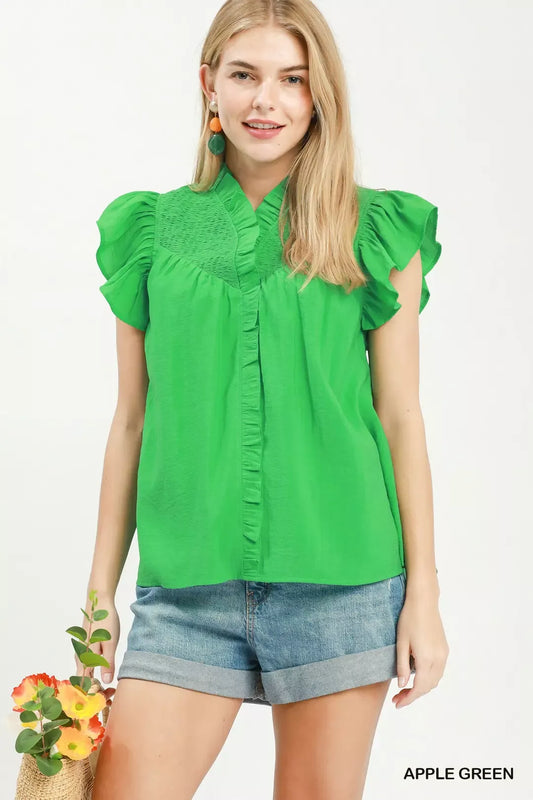 Smocked Yoke Ruffle Sleeve Blouse APPLE GREEN 2f056b93-58ba-4c61-afa8-fe59ab9d8c47-Max-Origin
