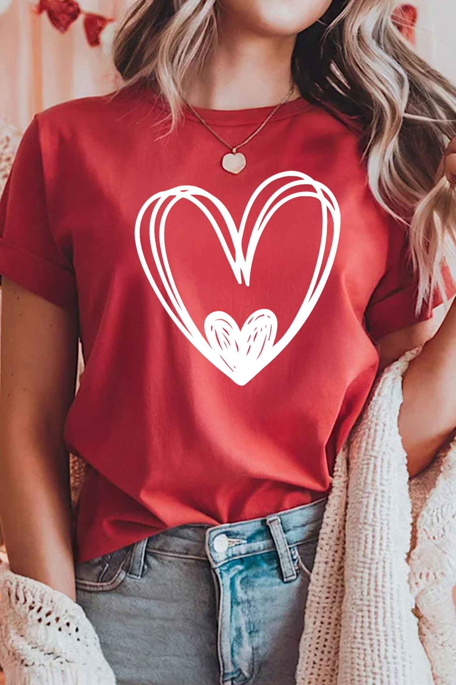 Red Hand Drawn Heart Valentines Day Fashion T Shirt 2f08b74531a27d38