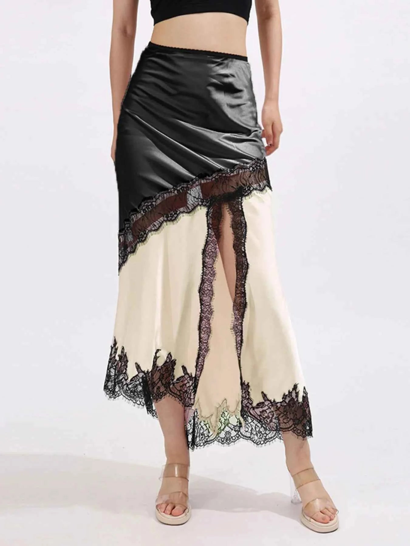 Lace Trim Asymmetrical Midi Skirt Apricot 2f0ee690-cf31-44d6-afec-ac490534280e-Max-Origin