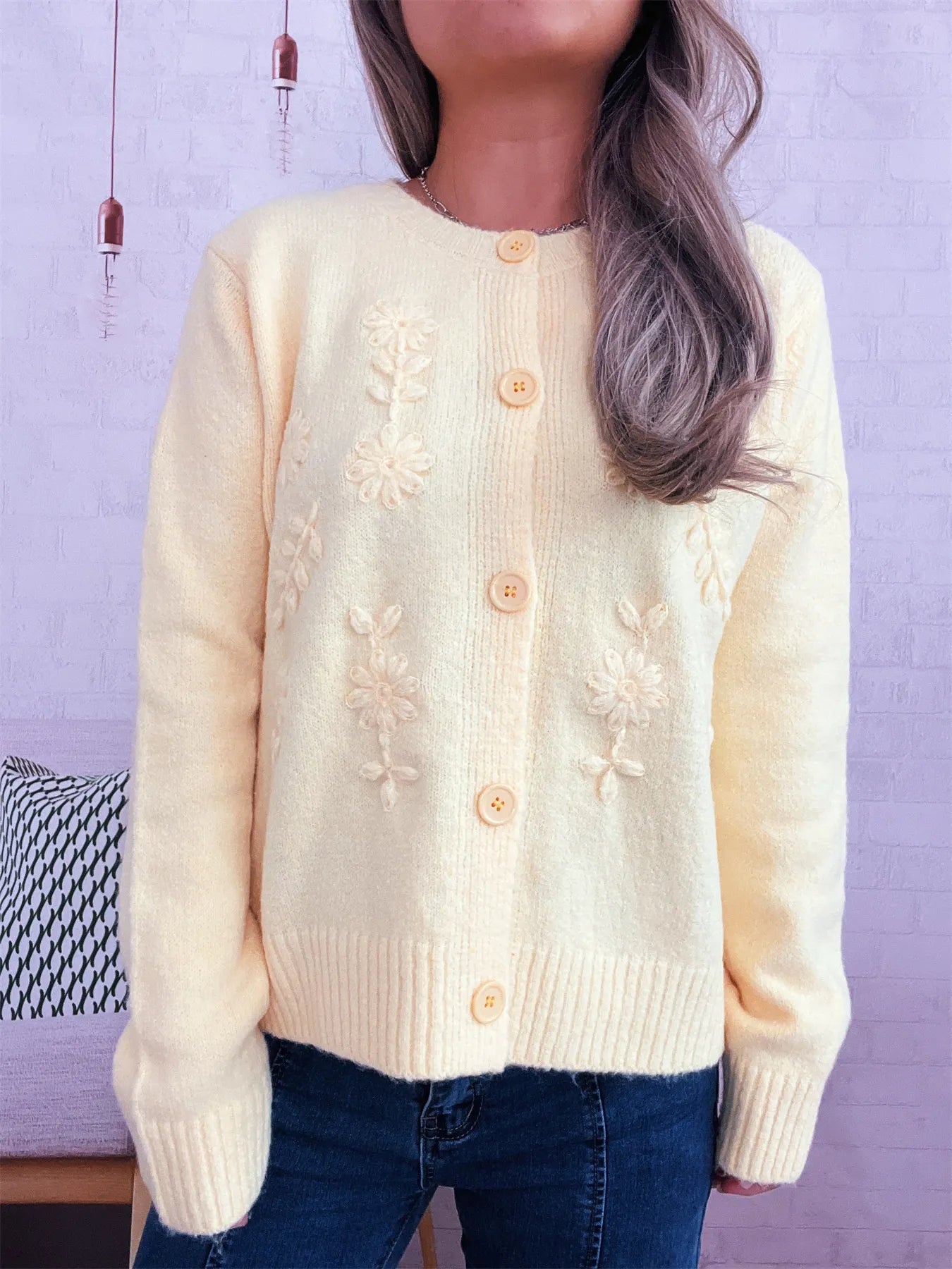 Flower Button Up Ribbed Hem Cardigan 2f12a043ce574adbb5f5e291ee111726-Max-Origin