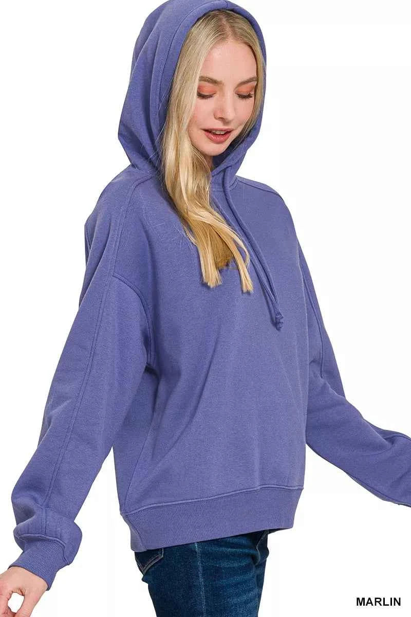 Zenana Drawstring Relaxed Fit Fleece Hoodie