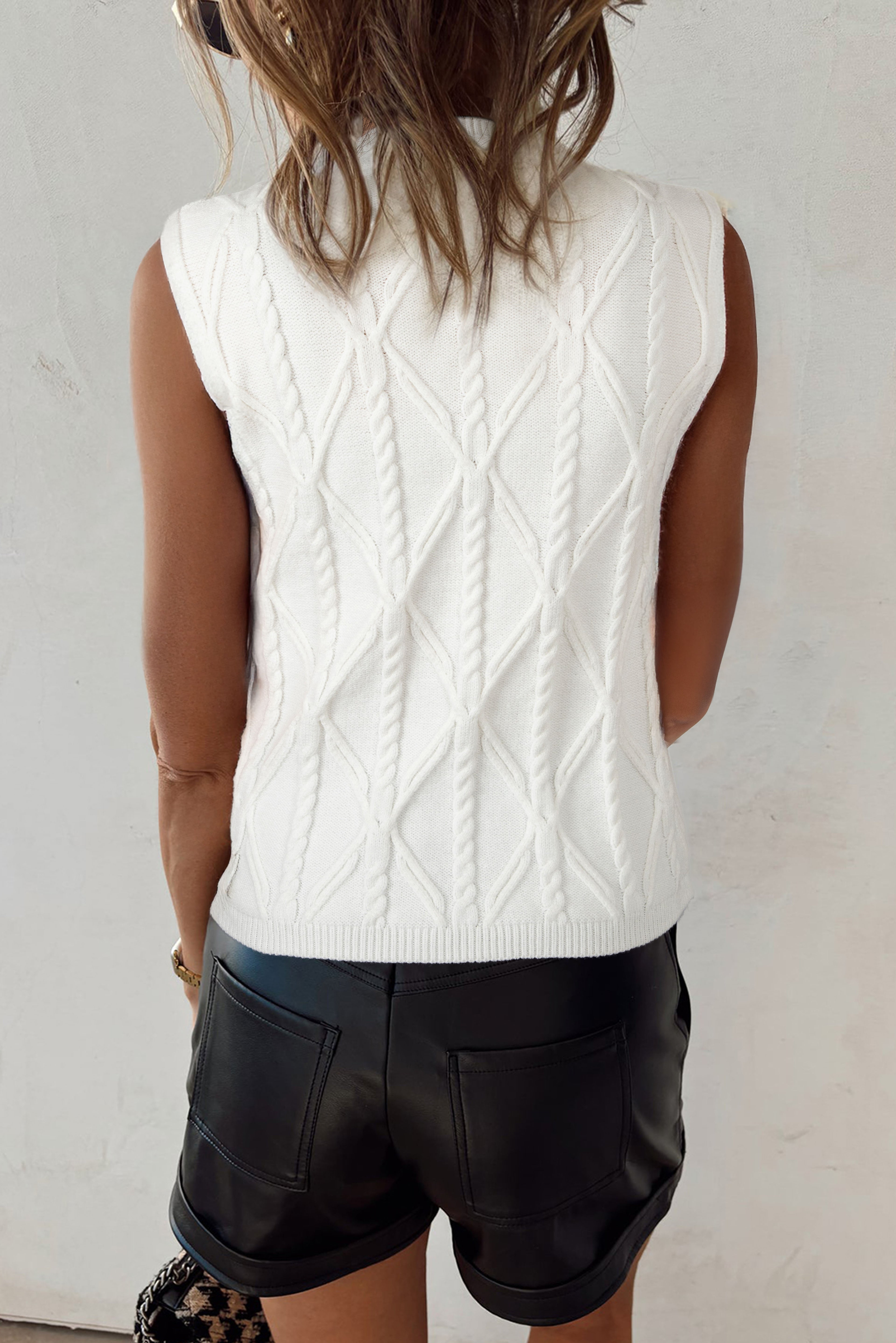 White Pearl High Neck Textured Knit Sweater Vest 2f142091b79fa427