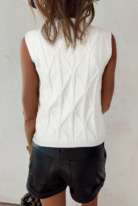 White Pearl High Neck Textured Knit Sweater Vest 2f142091b79fa427