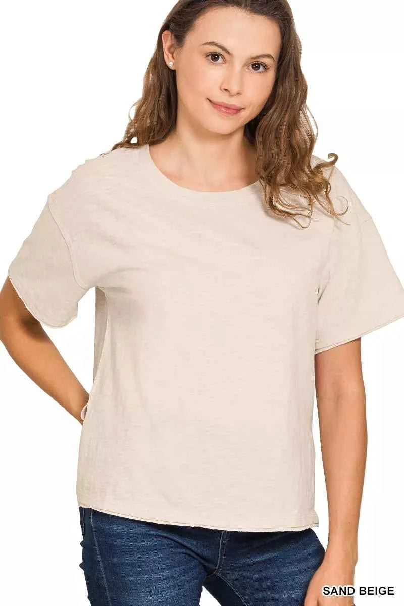 Zenana Cotton Slub Short Sleeve Tee SAND BEIGE 2f149df1af294b0a9193ee28aae0dc14-Max-Origin