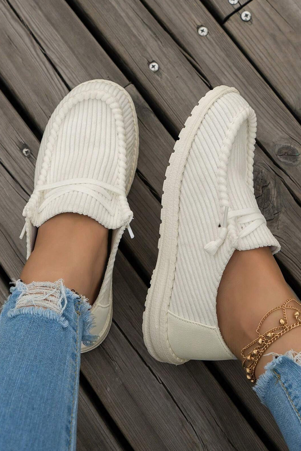 White Solid Ribbed Criss Cross Casual Shoes 2f1be0a89e0f9e2d