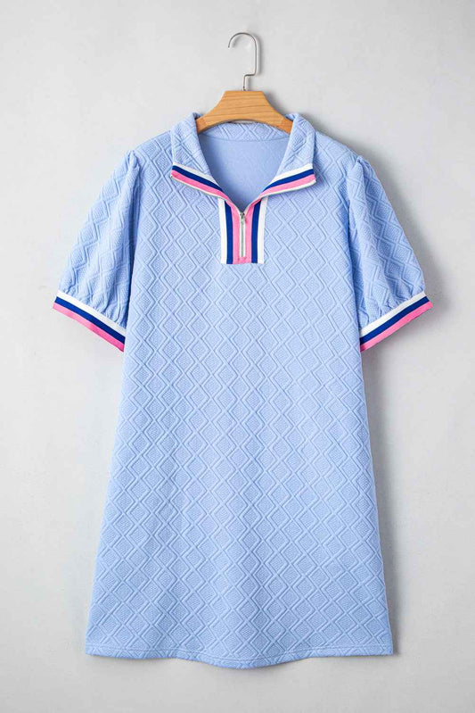 Beau Blue Striped Pop of Color Collared Checkered Textured Plus Size Dress 2f25851263a995d5