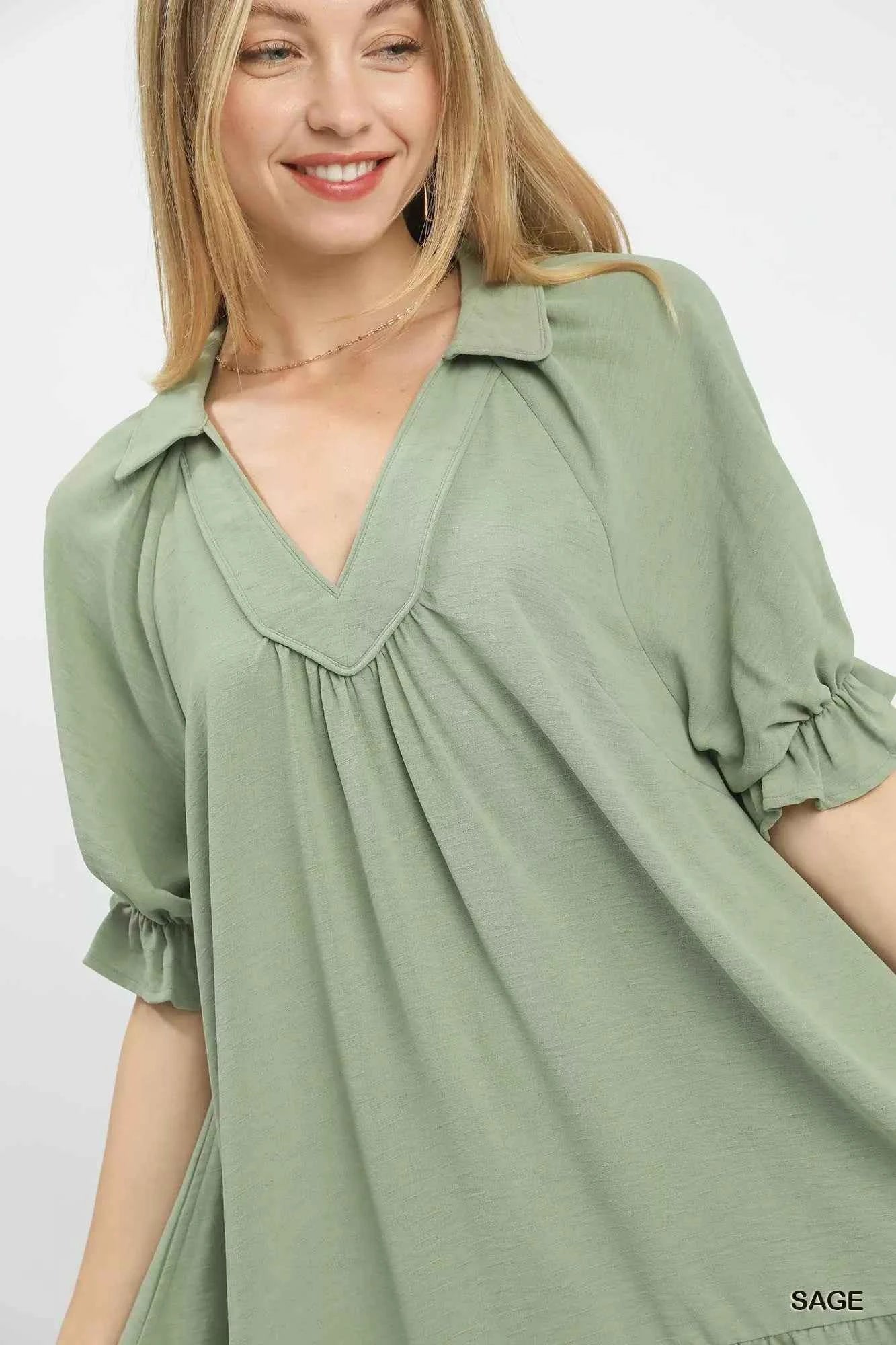Umgee Tiered Puff Sleeve Babydoll Dress 2f26e76c-47e5-4f81-b20e-92babbed55be-Max-Origin