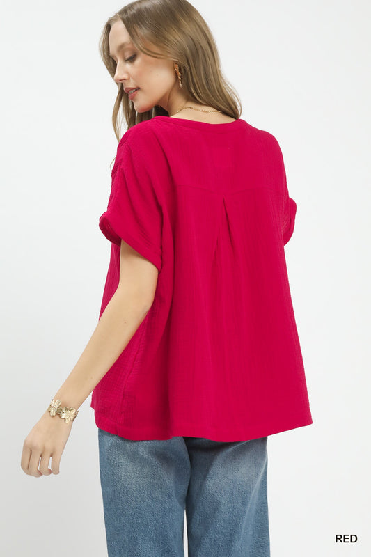 Textured Gauze Split-Neck Boho Blouse 2f27cfe1-5162-43a8-873b-3720640d7b1f-Max