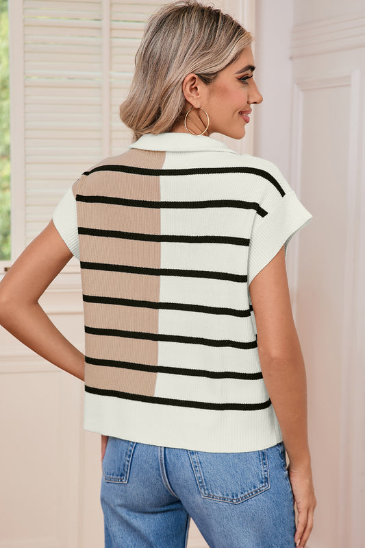 Black Stripe Quarter Zip Collar Knit Vest