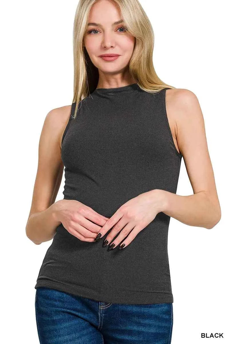 Ribbed Sleeveless Mock Neck Top BLACK 2f59ff3140ac4886be615311c7ec7a6f-Max-Origin