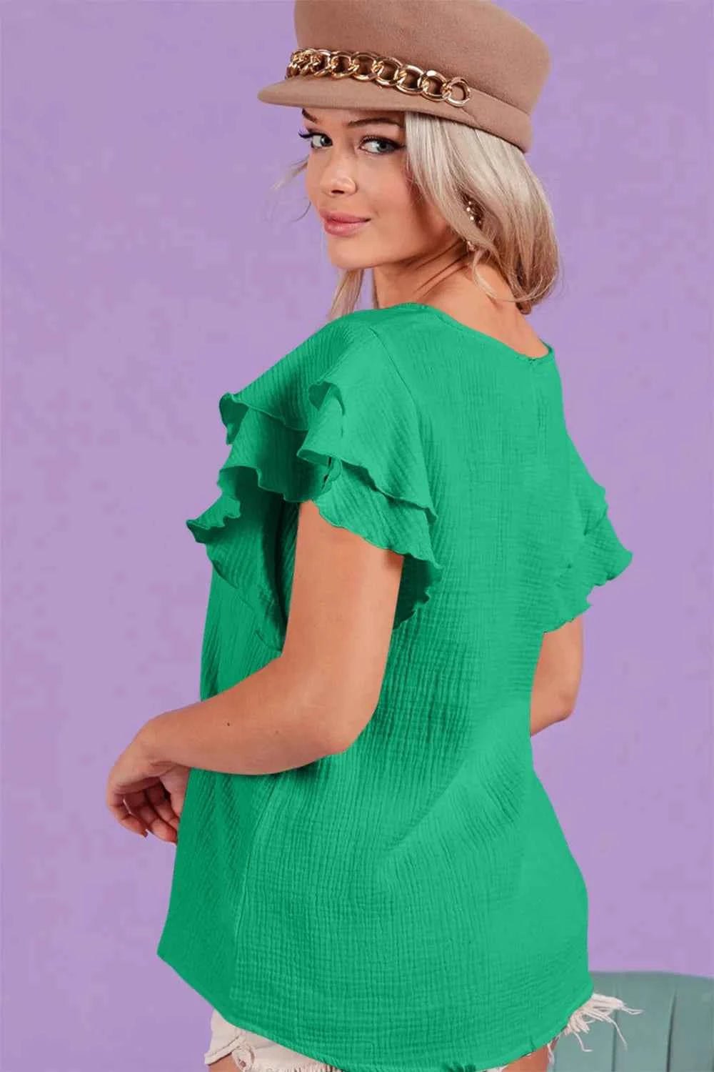 BiBi Ruffle Sleeve Wrinkled Cotton Gauze Top 2f5ad537-5ab8-4dfe-8452-974e7f560f77-Max