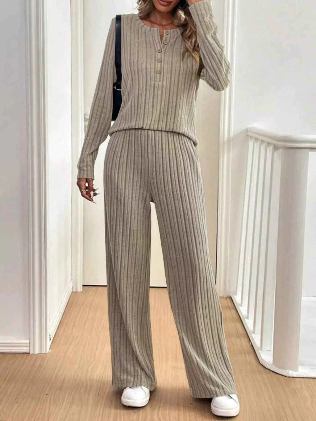 Plus Size Ribbed Knit Button-Front Top and Pants Set 2f5bf70f3a134cb79da409c2a1d33c01-Max-Origin