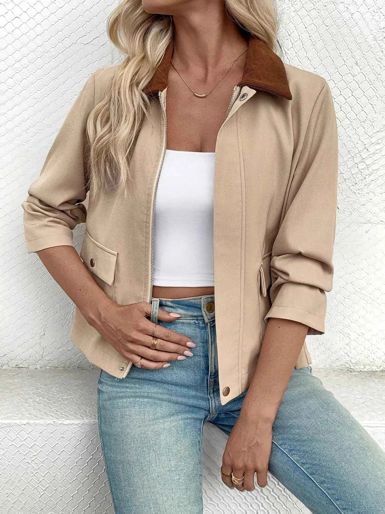 Zip Up Long Sleeve Jacket Khaki 2f5bfaf9033e470e925b4bc4edd5dcc8-Max-Origin