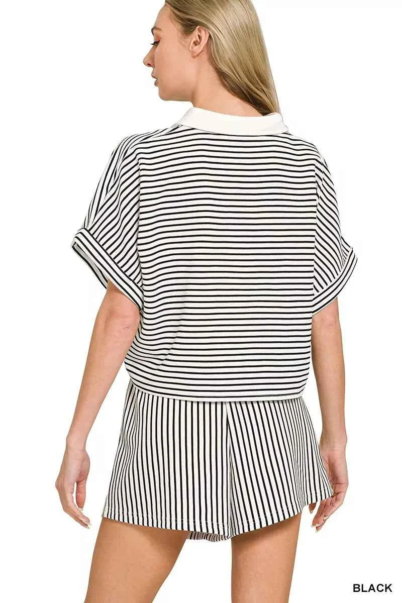Zenana Striped Collared Top & Shorts Set 2f6216fed0694b6c9758752d32051212-Max-Origin