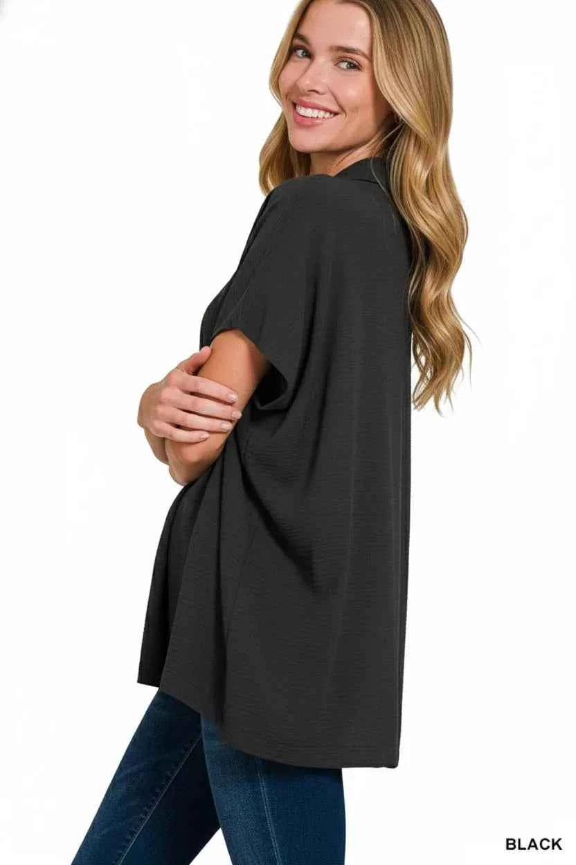 Zenana Woven Airflow Collared Short Sleeve Top 2f673aed-4f93-4fc7-a478-19b3d634da1c-Max-Origin