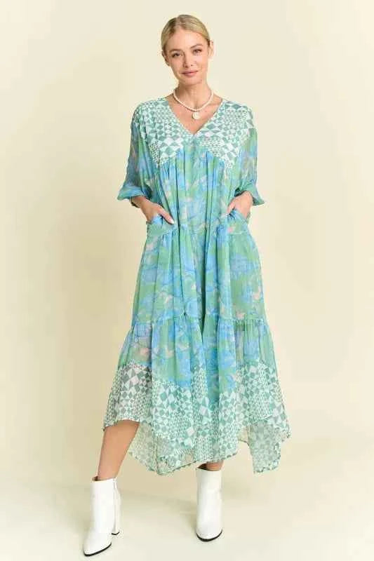 Davi & Dani Geo and Floral Print Mixed Tiered Dress 2f6a157a44af41488455ae439fea8b80-Max-Origin