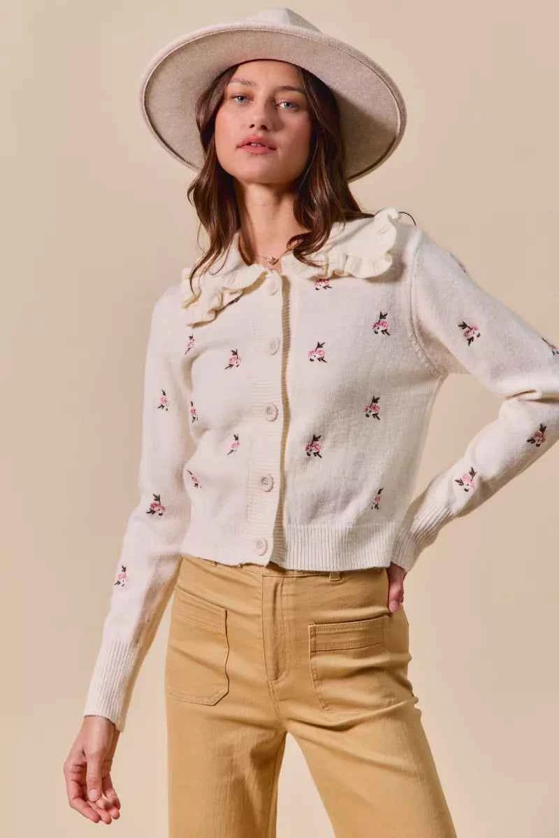 SO ME Collared Floral Embroidered Button Down Sweater Cardigan 2f6c3f68a16d47198e321350f8f55acd-Max-Origin