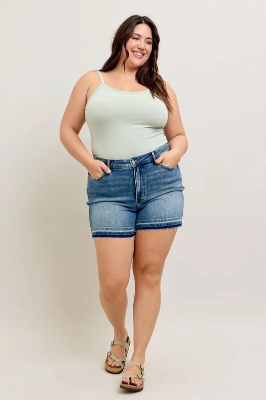 Judy Blue Full Size Mr Tummy Control Vintage Wash Release Hem Shorts Plus Size 2f6e3437-d406-49d2-885a-62e466c71bb8-Max-Origin