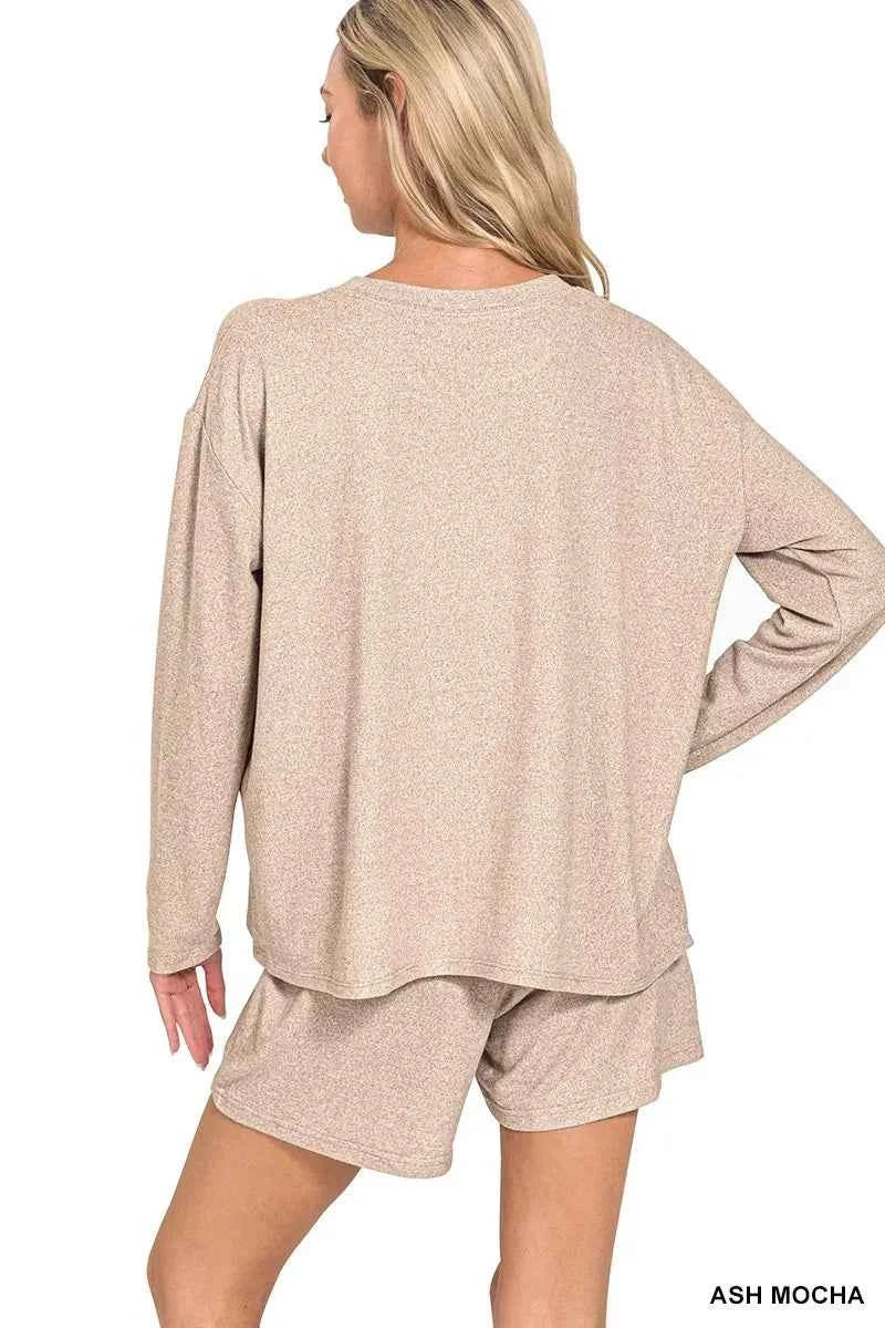 Zenana Soft Melange Long Sleeve Tee and Shorts Set 2f7db9bc47014245a317299ac175eafc-Max-Origin