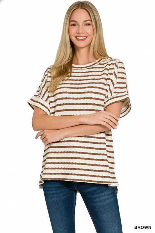 Zenana Stripe Jacquard Round-Meck Tee 2f7f96d0-d576-433f-9015-1dde9c6668cb-Max-Origin