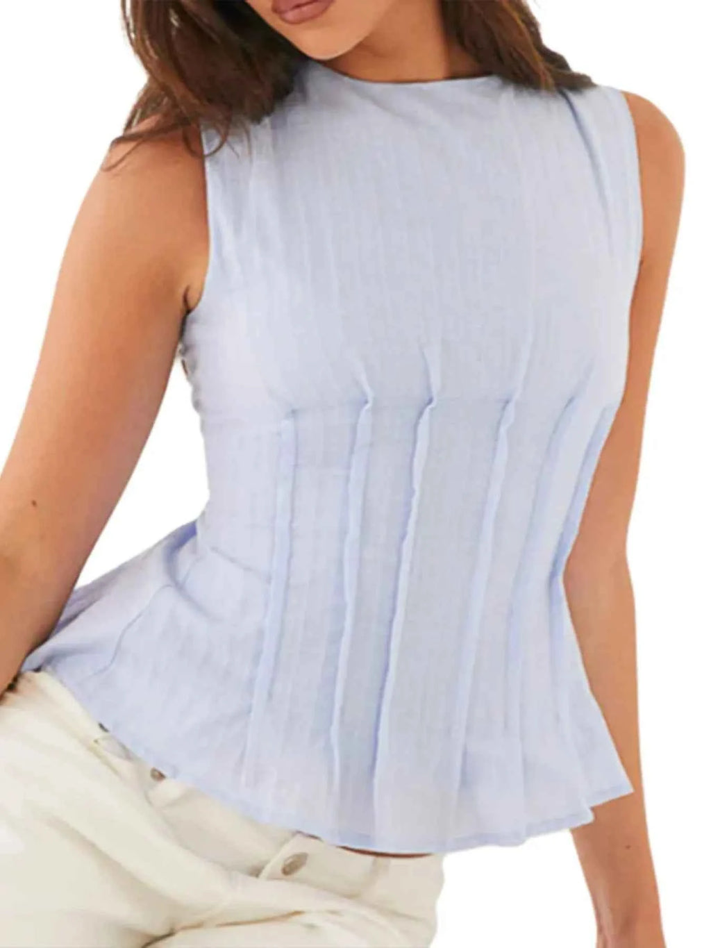 Back Lace Up Sleeveless Top with Cinched Waist Design Sky Blue 2f85aec3-4b8a-4388-bed5-c7f953ac5910-Max-Origin