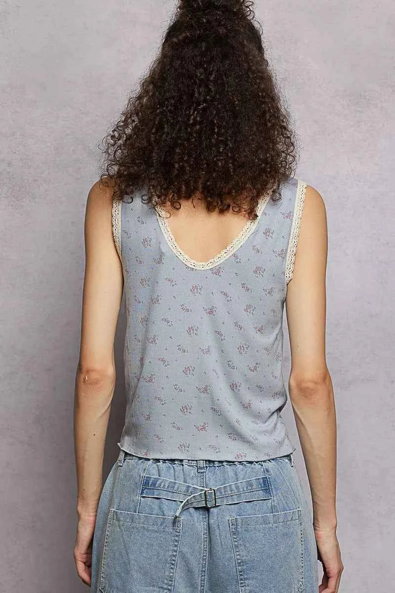POL Ruched Floral V-Neck Tank with Lace Detail 2f8b2978-2877-49ff-8c25-95469422c468-Max-Origin