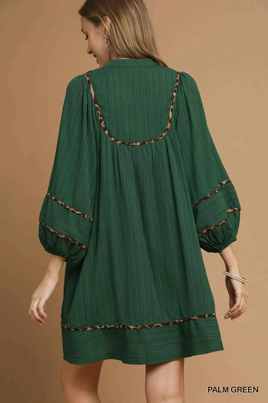 Textured Babydoll Dress with Leopard Trim 2f8cfe1f-f643-4fc1-bd0d-ad716d8acf4f-Max-Origin