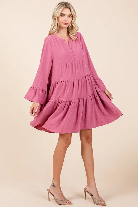 Mittoshop Tiered Notched Flare Sleeve Dress 2f9741ef-f394-4fbc-9373-8ee7aa0ca445-Max