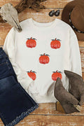 White Sequin Pumpkin Patched Drop Shoulder Sweatshirt White 50%Polyester+50%Cotton 2fa34f36fcb03203
