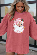 Strawberry Pink Sparkle Santa Claus Patch Application Corded Graphic Sweatshirt 2fa6c839567d7db1