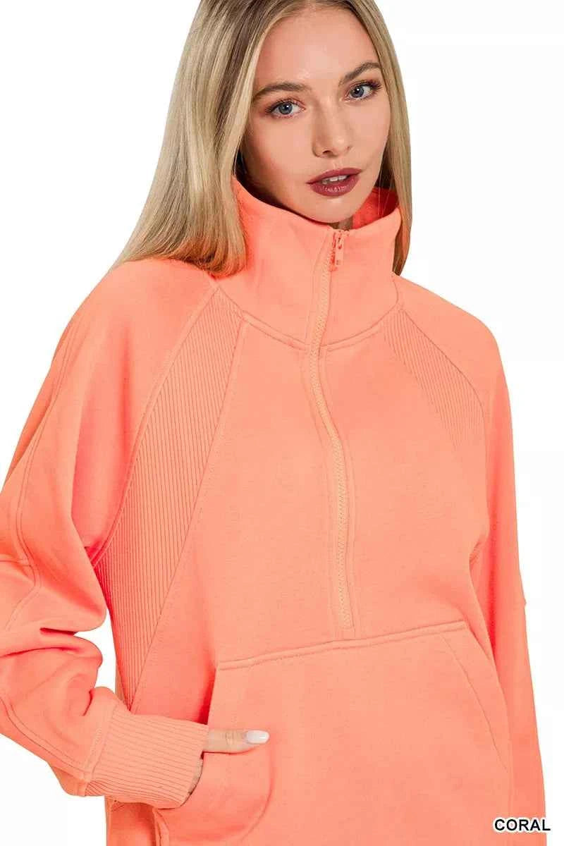 Zenana Half Zip Fleece Sweatshirt with kangaroo Pocket 2fb39a2493e94fd291b8ef989ae3c0c2-Max-Origin