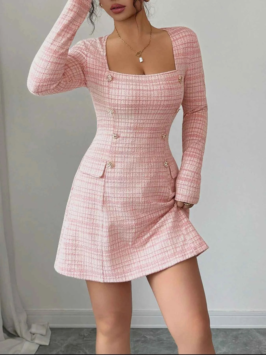 Square Neck Long Sleeve Dress 2fb5163c-f0bc-48b3-aab7-eaa8f515c27b-Max-Origin