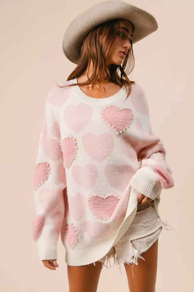 BiBi Heart Pattern Sweater with Pearl Detail 2fb58b3a4407486595de6016b5b3b68a-Max-Origin