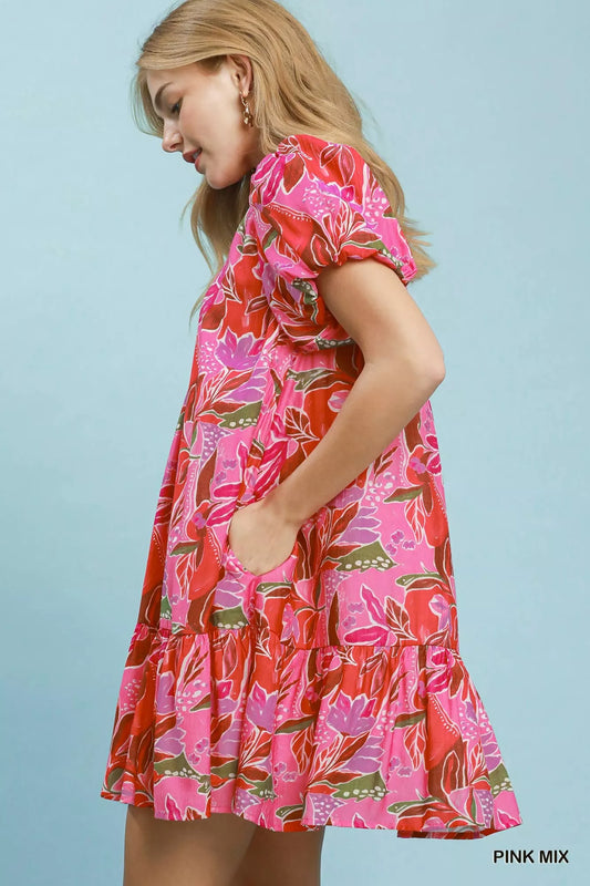 Tropical Floral Puff Sleeve Tiered Mini Dress 2fb96476-e137-4827-a93f-2053e3ca6997-Max-Origin