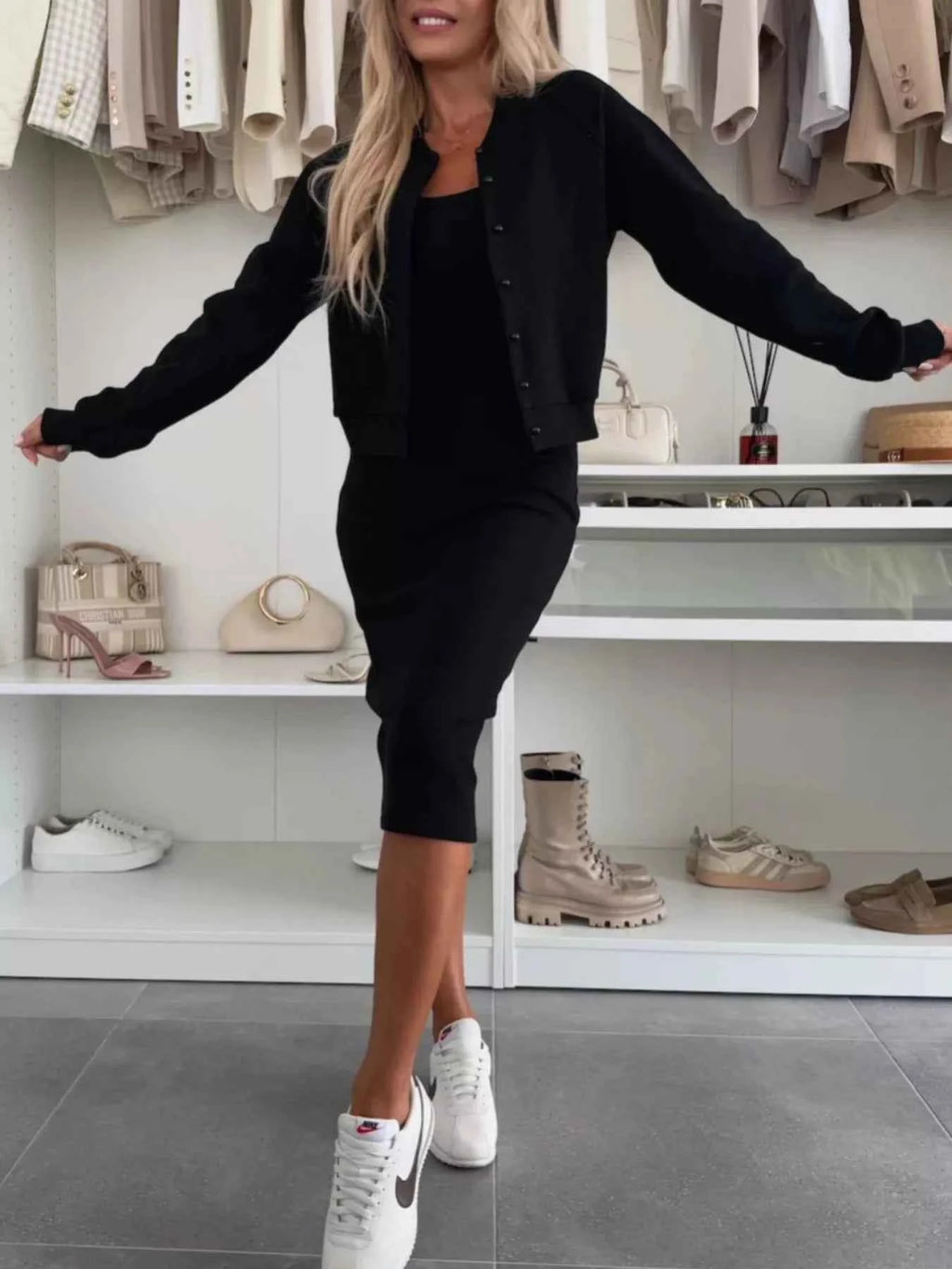 Full Size Slit Square Neck Dress and Outerwear Set Plus Size