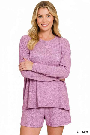 Soft Melange Long Sleeve Tee and Shorts Set LT PLUM 2fbaefe2-489d-4392-a793-b7202a717f14-Max-Origin