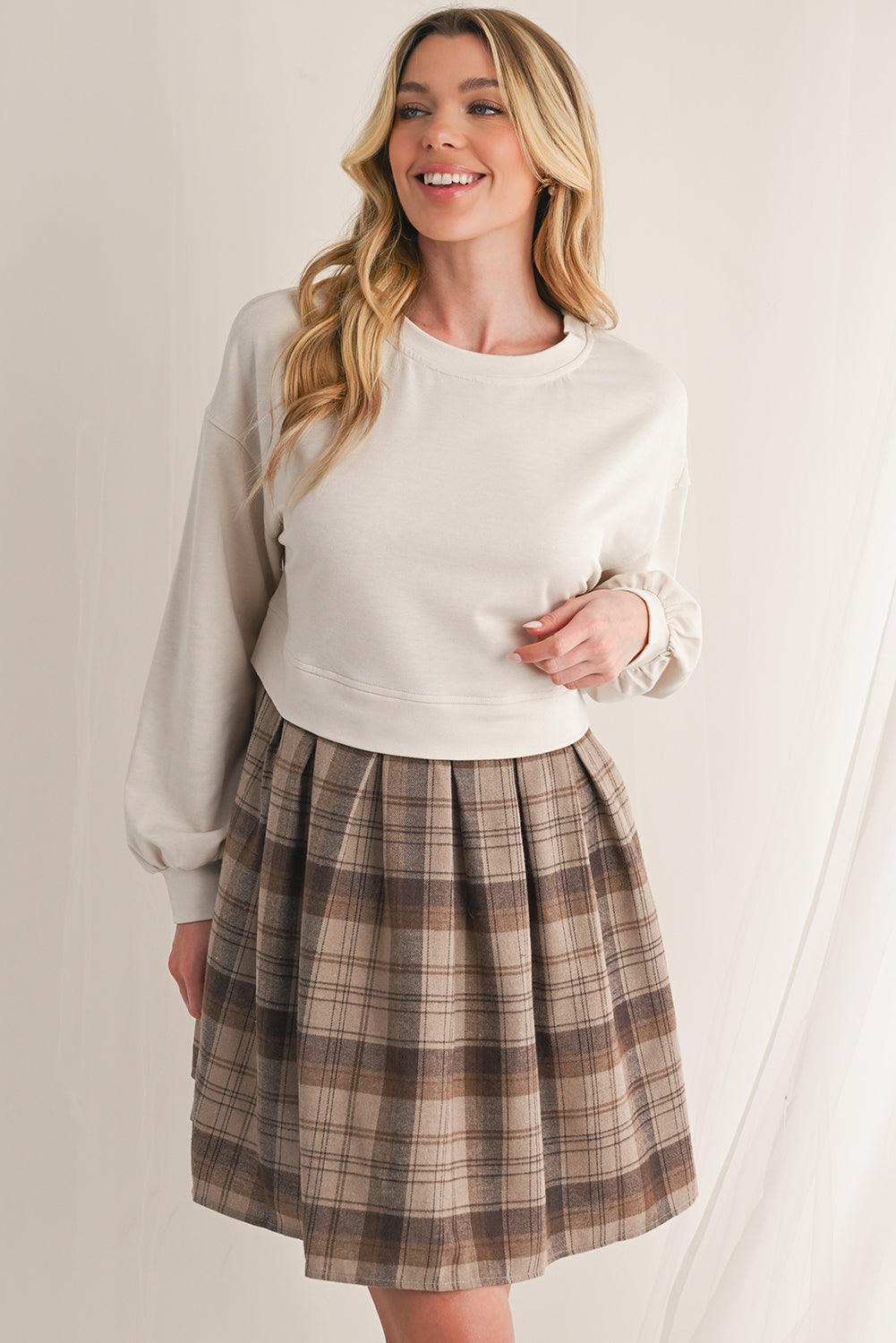 Black Plaid Patchwork High Waist Sweatshirt Mini Dress 2fc3a70d8d085237