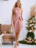 One-Shoulder Wrap Dress with Bow Detail Pink 2fca2ed3ef4747f0b0809dee33d248bd-Max-Origin