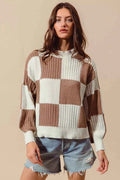 SO ME Ribbed Color Block Checkered Plaid Sweater COFFEE IVORY 2fcc844cd8d64b1188bf101cc92caebe-Max-Origin