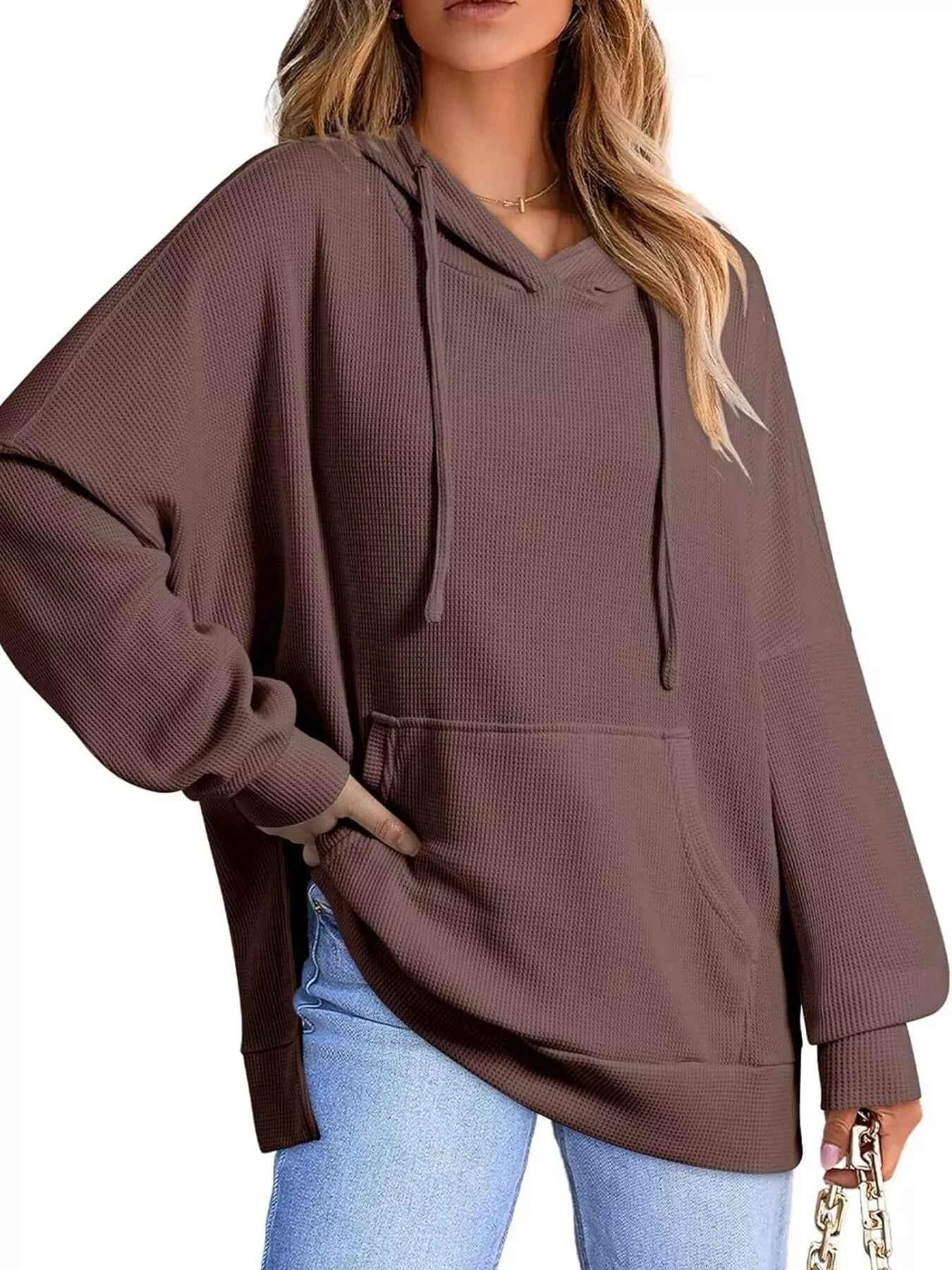 High-Low Hoodie with Kangaroo Pocket Brown 2fce54b7d8974f5ebf1d8fc14427e555-Max-Origin