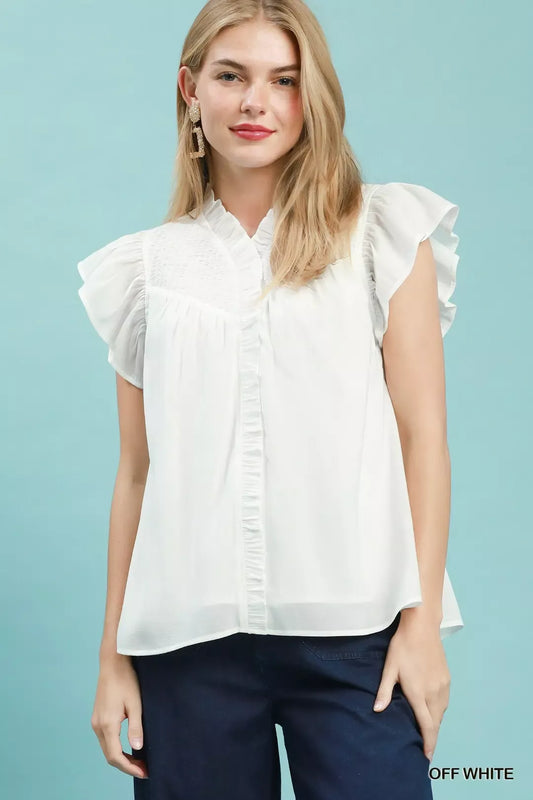 Smocked Yoke Ruffle Sleeve Blouse OFF WHITE 2fd57ec1-3444-47ed-894b-78743e3cf03b-Max-Origin