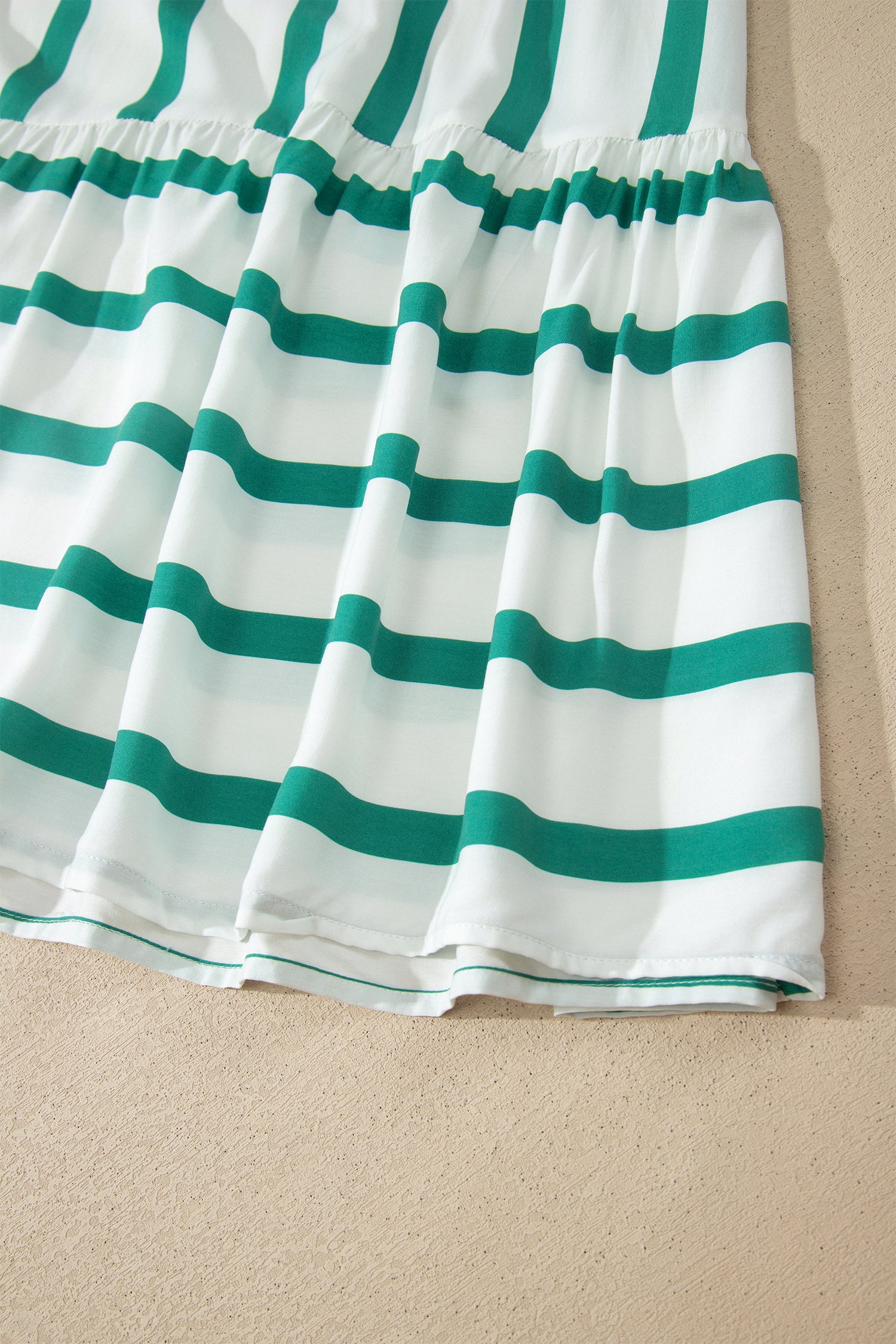 Green Stripe Ricrac Trim Notched Neck Half Sleeve Vacation Dress 2fe84da24710a572